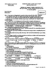 Đề khảo sát chất lượng Sinh học 12 - Mã đề 485 - Năm học 2016-2017 - Sở GD & ĐT Thanh Hóa